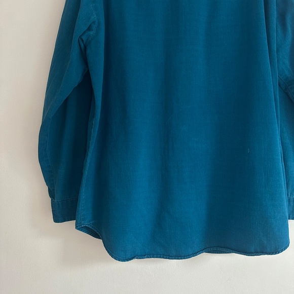 vintage 60s soft mens teal cotton collared work shirt chore jacket french L O/S - Picture 6 of 8